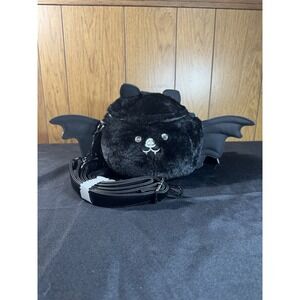 Loungefly‎ Bat Figural Plush Zip Crossbody Bag, Black, NWT